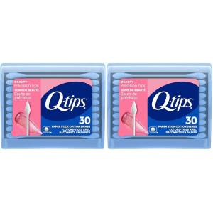 imageQtips Cotton Swabs Precision Tips Travel Size Toiletries for Beauty and Home 100 Cotton 30 Count Travel Pack Pack of 2